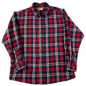 Hobbs Creek Red‎ Navy Plaid Flannel Shirt Men's Large 100% Cotton Button Up